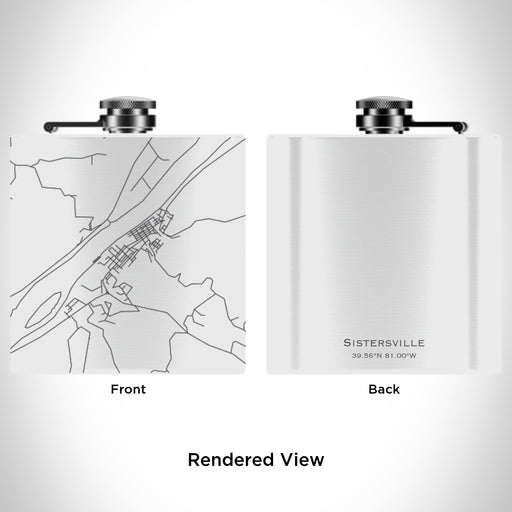 Rendered View of Sistersville West Virginia Map Engraving on 6oz Stainless Steel Flask in White