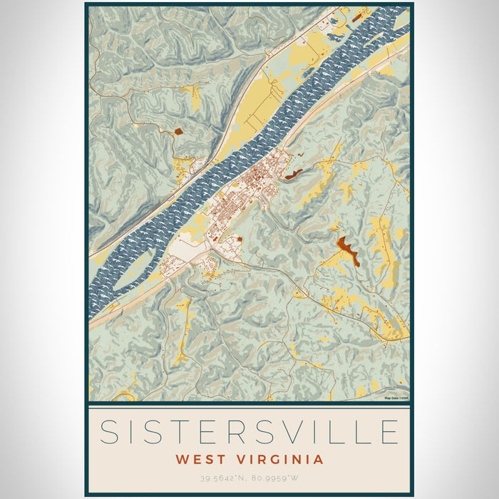 Sistersville West Virginia Map Print Portrait Orientation in Woodblock Style With Shaded Background