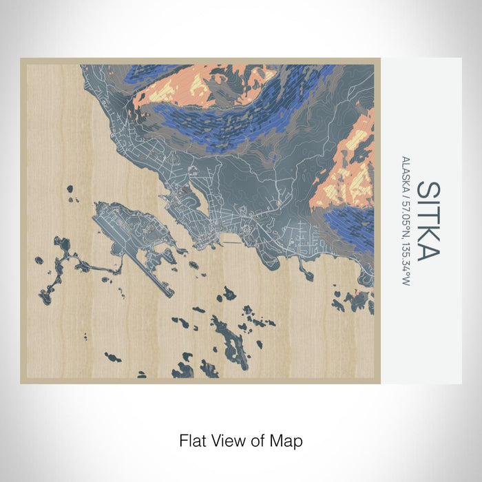 Rendered View of Sitka Alaska Map on 20oz Stainless Steel Insulated Bottle with Bamboo Top with printed afternoon style map