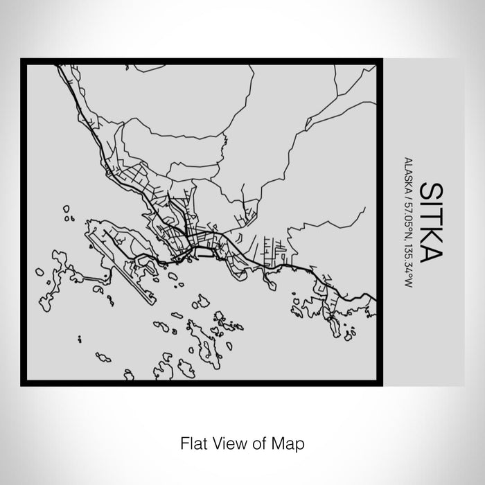 Rendered View of Sitka Alaska Map on 20oz Stainless Steel Insulated Bottle with Bamboo Top with printed Tactile Lines Map in Black