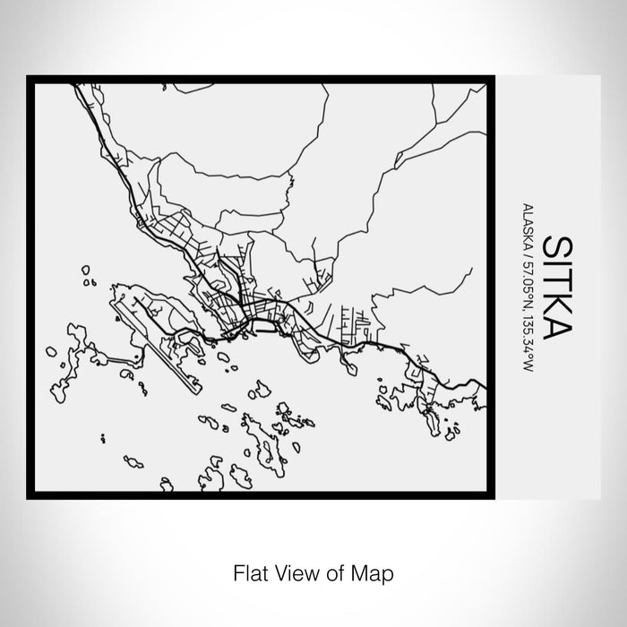 Rendered View of Sitka Alaska Map on 20oz Stainless Steel Insulated Bottle with Bamboo Top in Matte White with printed Tactile Lines Map in Black