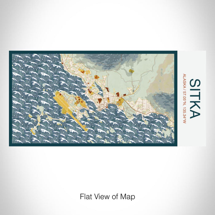 Rendered View of Sitka Alaska Map on 17oz Stainless Steel Insulated Bottle with printed woodblock style map