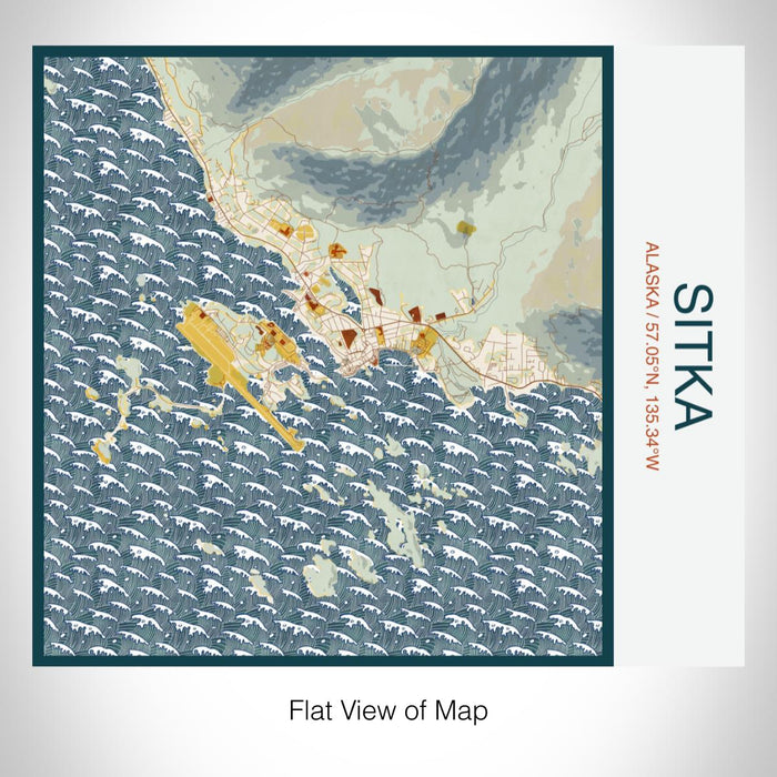 Rendered View of Sitka Alaska Map on 17oz Stainless Steel Insulated Tumbler in Woodblock Map Style