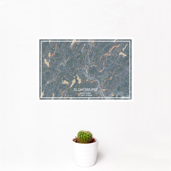 12x18 Sloatsburg New York Map Print Landscape Orientation in Afternoon Style With Small Cactus Plant in White Planter