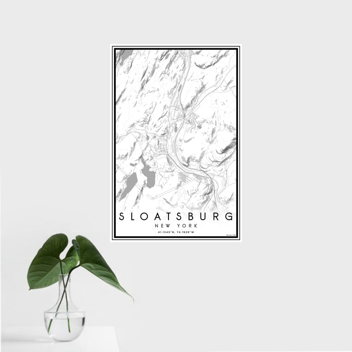 16x24 Sloatsburg New York Map Print Portrait Orientation in Classic Style With Tropical Plant Leaves in Water