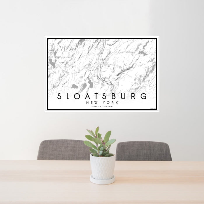 24x36 Sloatsburg New York Map Print Lanscape Orientation in Classic Style Behind 2 Chairs Table and Potted Plant