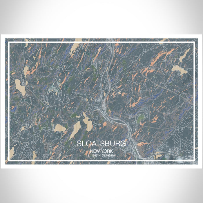 Sloatsburg New York Map Print Landscape Orientation in Afternoon Style With Shaded Background