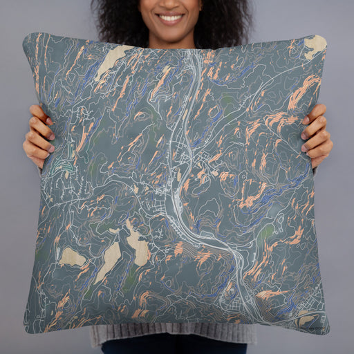 Person holding 22x22 Custom Sloatsburg New York Map Throw Pillow in Afternoon