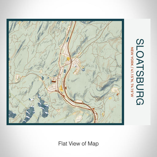 Rendered View of Sloatsburg New York Map on 20oz Stainless Steel Insulated Bottle with Bamboo Top with printed woodblock style map