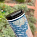 17oz Stainless Steel Insulated Tumbler in White with Custom Woodblock Style Map Closeup