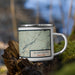 Right View Custom Sloatsburg New York Map Enamel Mug in Woodblock on Grass With Trees in Background