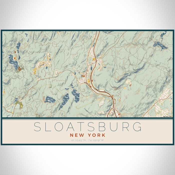 Sloatsburg New York Map Print Landscape Orientation in Woodblock Style With Shaded Background