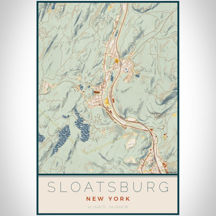 Sloatsburg New York Map Print Portrait Orientation in Woodblock Style With Shaded Background
