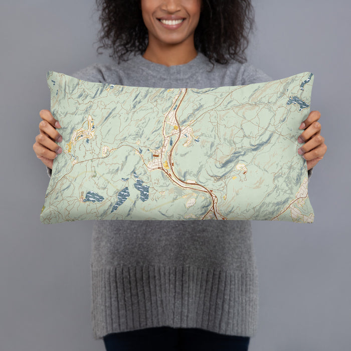 Person holding 20x12 Custom Sloatsburg New York Map Throw Pillow in Woodblock