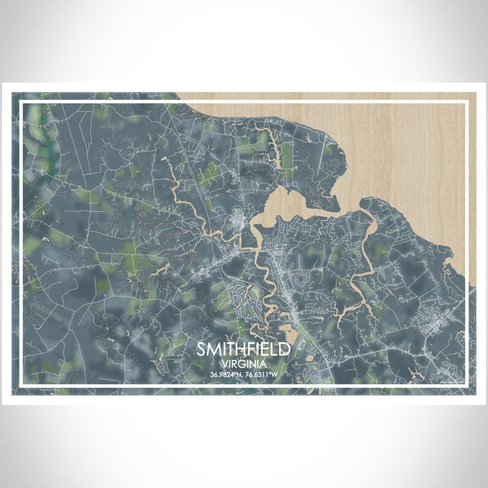Smithfield Virginia Map Print Landscape Orientation in Afternoon Style With Shaded Background