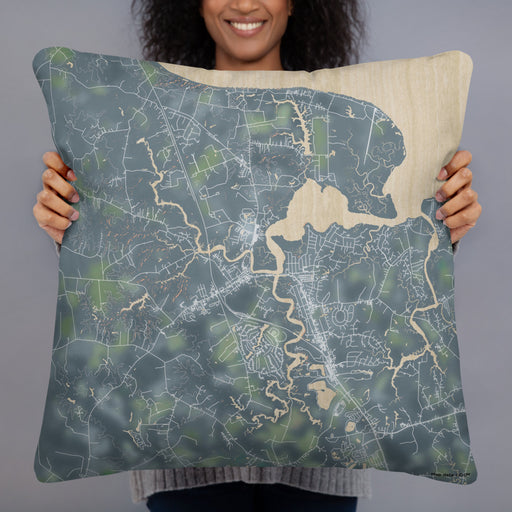Person holding 22x22 Custom Smithfield Virginia Map Throw Pillow in Afternoon