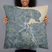 Person holding 22x22 Custom Smithfield Virginia Map Throw Pillow in Afternoon