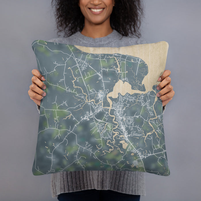 Person holding 18x18 Custom Smithfield Virginia Map Throw Pillow in Afternoon