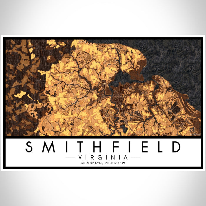 Smithfield Virginia Map Print Landscape Orientation in Ember Style With Shaded Background