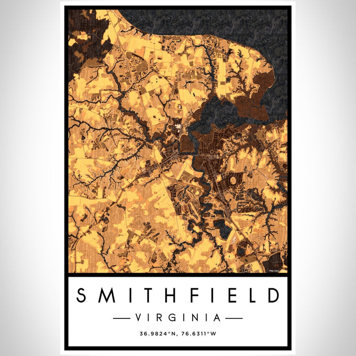 Smithfield Virginia Map Print Portrait Orientation in Ember Style With Shaded Background