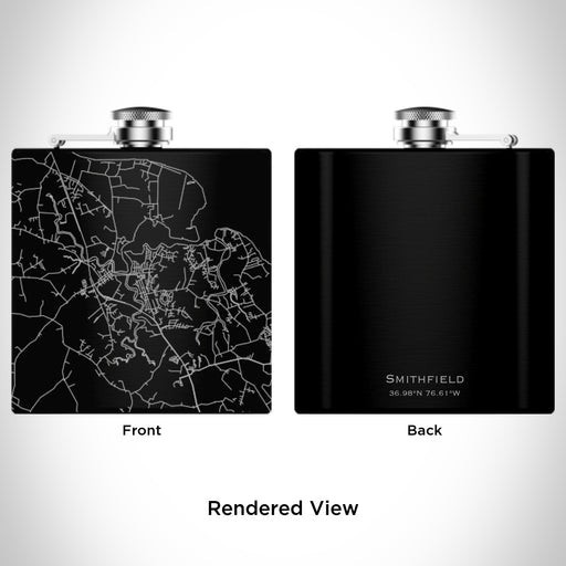Rendered View of Smithfield Virginia Map Engraving on 6oz Stainless Steel Flask in Black