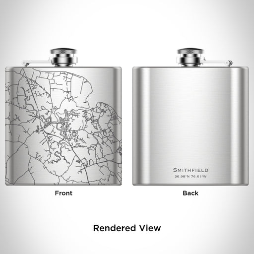 Rendered View of Smithfield Virginia Map Engraving on 6oz Stainless Steel Flask