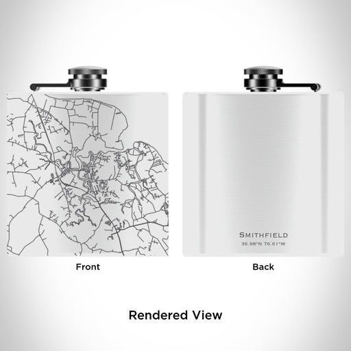 Rendered View of Smithfield Virginia Map Engraving on 6oz Stainless Steel Flask in White