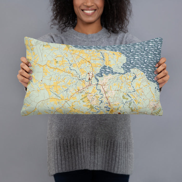 Person holding 20x12 Custom Smithfield Virginia Map Throw Pillow in Woodblock