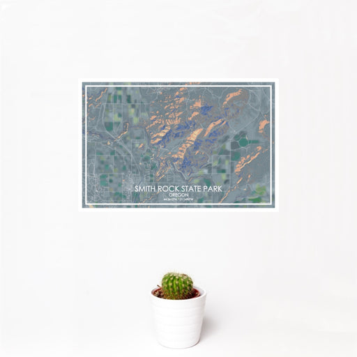 12x18 Smith Rock State Park Oregon Map Print Landscape Orientation in Afternoon Style With Small Cactus Plant in White Planter