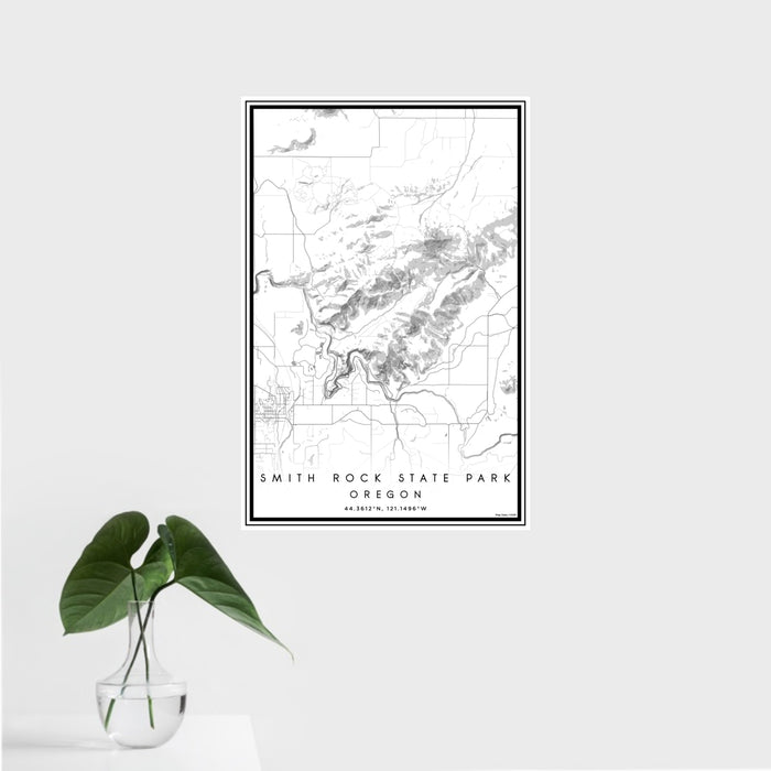 16x24 Smith Rock State Park Oregon Map Print Portrait Orientation in Classic Style With Tropical Plant Leaves in Water