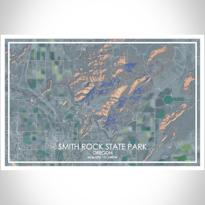 Smith Rock State Park Oregon Map Print Landscape Orientation in Afternoon Style With Shaded Background