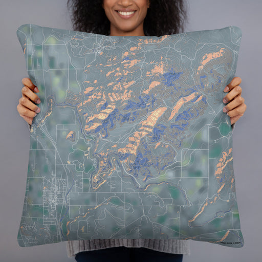 Person holding 22x22 Custom Smith Rock State Park Oregon Map Throw Pillow in Afternoon