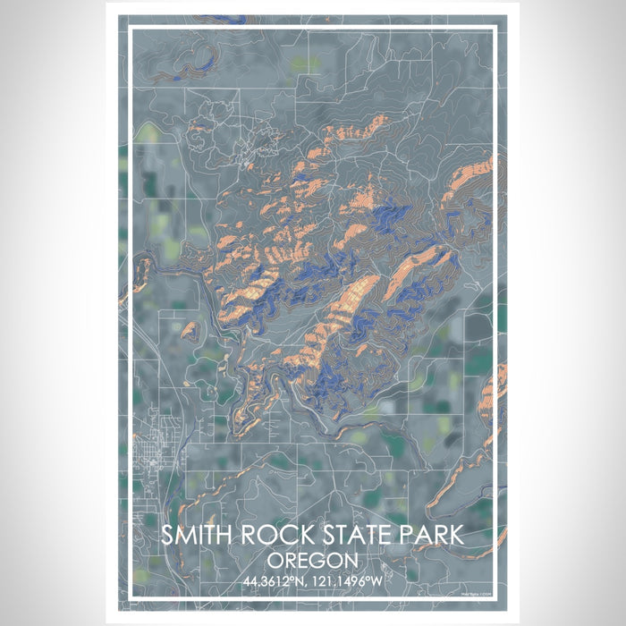 Smith Rock State Park Oregon Map Print Portrait Orientation in Afternoon Style With Shaded Background