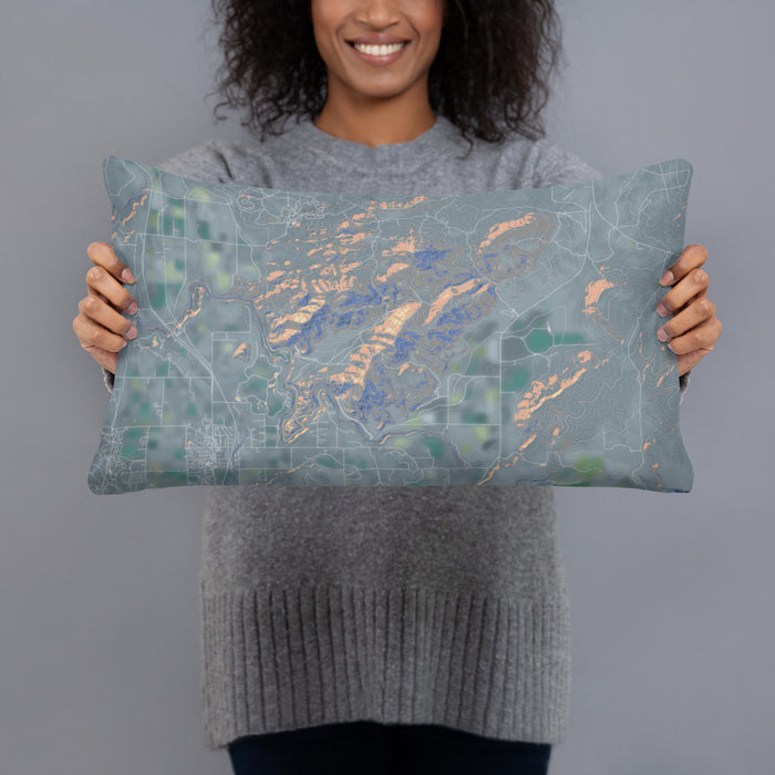 Person holding 20x12 Custom Smith Rock State Park Oregon Map Throw Pillow in Afternoon