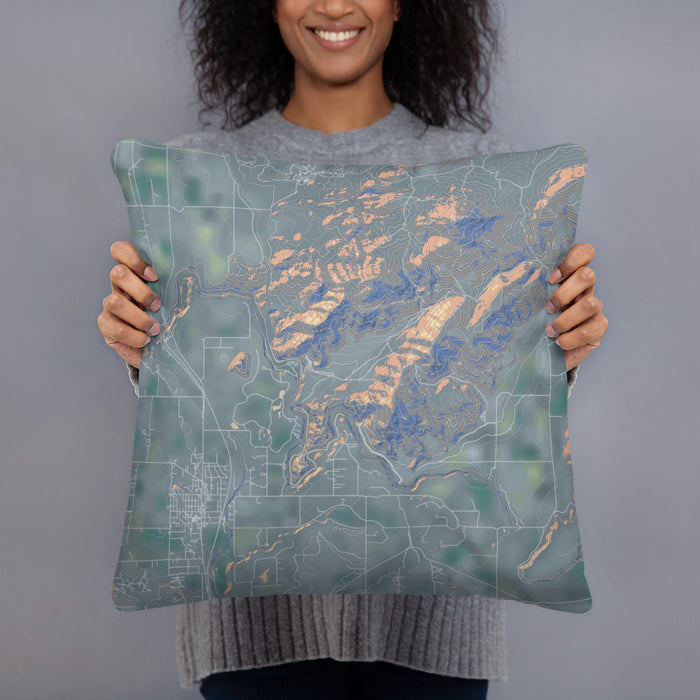 Person holding 18x18 Custom Smith Rock State Park Oregon Map Throw Pillow in Afternoon