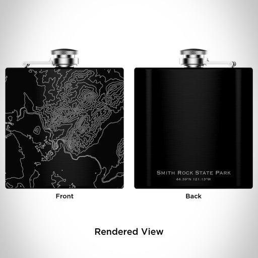 Rendered View of Smith Rock State Park Oregon Map Engraving on 6oz Stainless Steel Flask in Black