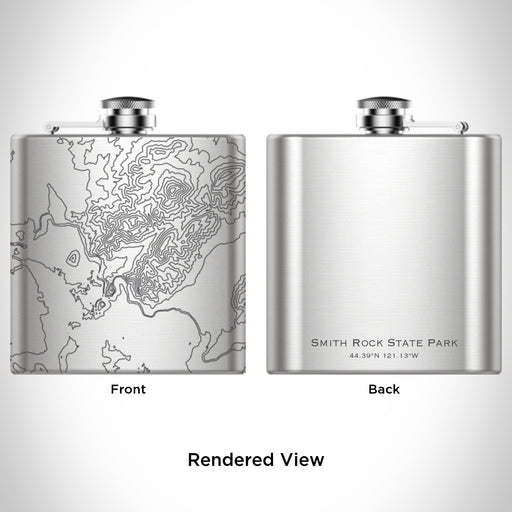 Rendered View of Smith Rock State Park Oregon Map Engraving on 6oz Stainless Steel Flask