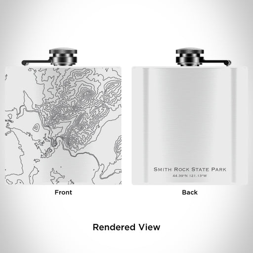 Rendered View of Smith Rock State Park Oregon Map Engraving on 6oz Stainless Steel Flask in White