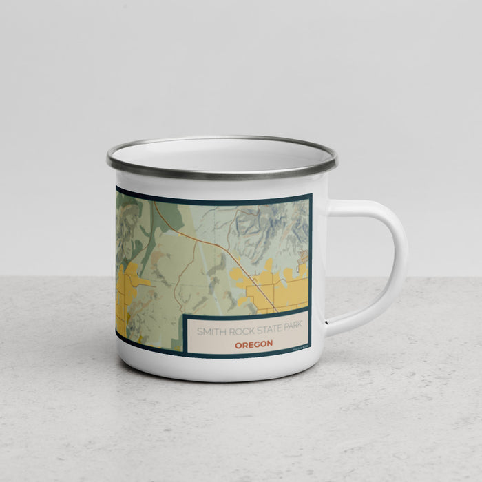 Right View Custom Smith Rock State Park Oregon Map Enamel Mug in Woodblock