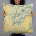Person holding 22x22 Custom Smith Rock State Park Oregon Map Throw Pillow in Woodblock