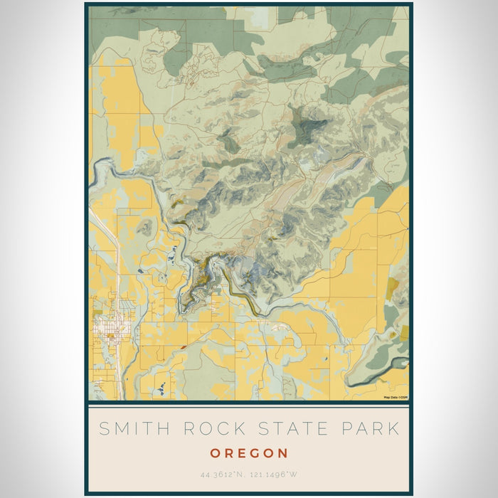 Smith Rock State Park Oregon Map Print Portrait Orientation in Woodblock Style With Shaded Background