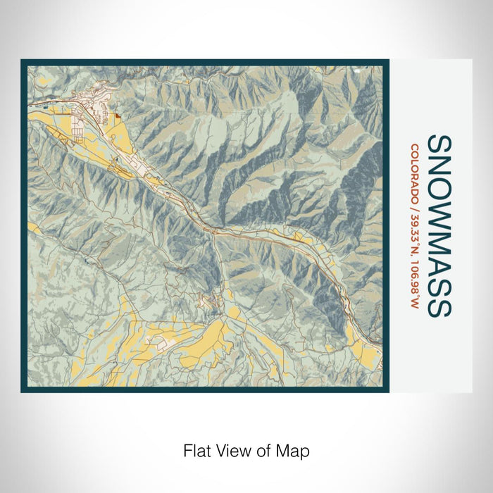 Rendered View of Snowmass Colorado Map on 20oz Stainless Steel Insulated Bottle with Bamboo Top with printed woodblock style map