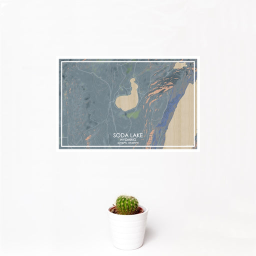 12x18 Soda Lake Wyoming Map Print Landscape Orientation in Afternoon Style With Small Cactus Plant in White Planter