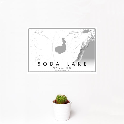 12x18 Soda Lake Wyoming Map Print Landscape Orientation in Classic Style With Small Cactus Plant in White Planter