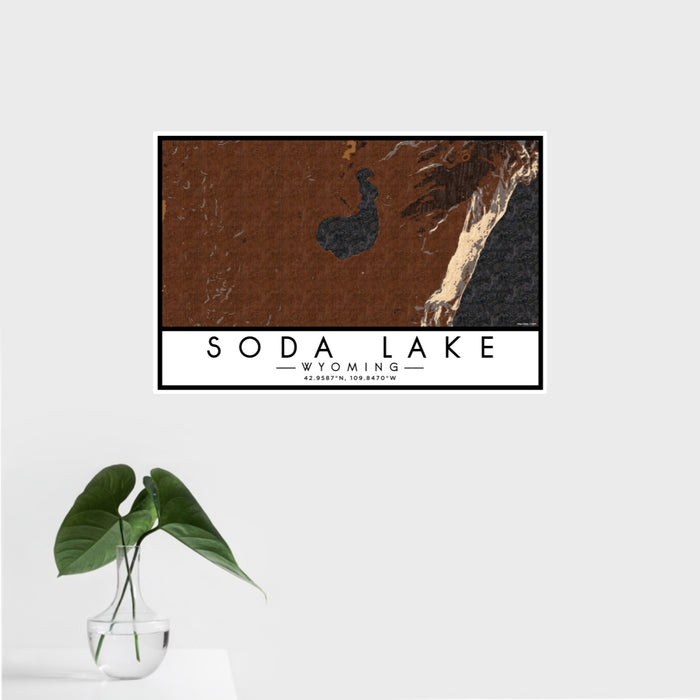 16x24 Soda Lake Wyoming Map Print Landscape Orientation in Ember Style With Tropical Plant Leaves in Water
