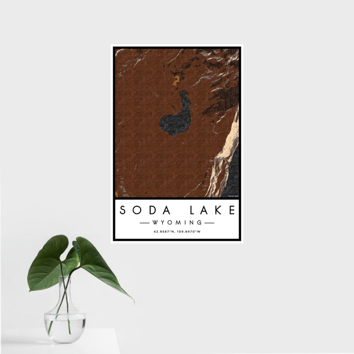16x24 Soda Lake Wyoming Map Print Portrait Orientation in Ember Style With Tropical Plant Leaves in Water
