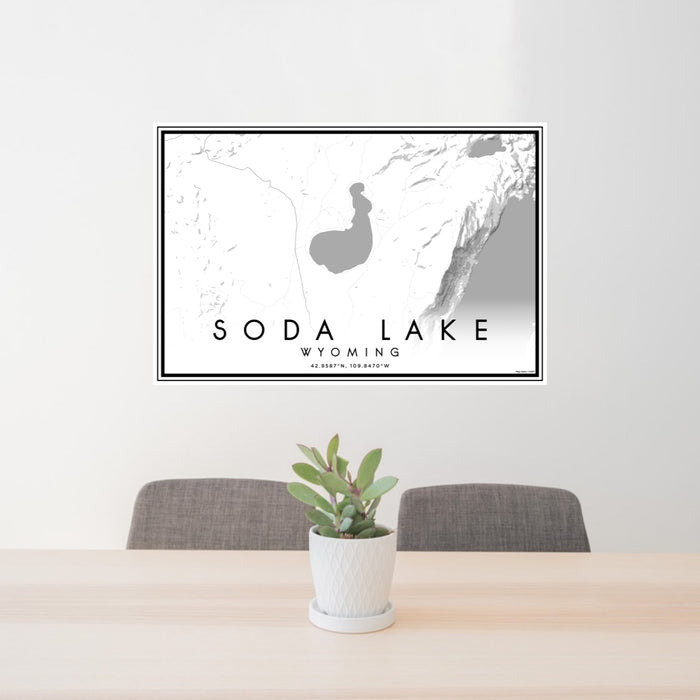 24x36 Soda Lake Wyoming Map Print Lanscape Orientation in Classic Style Behind 2 Chairs Table and Potted Plant