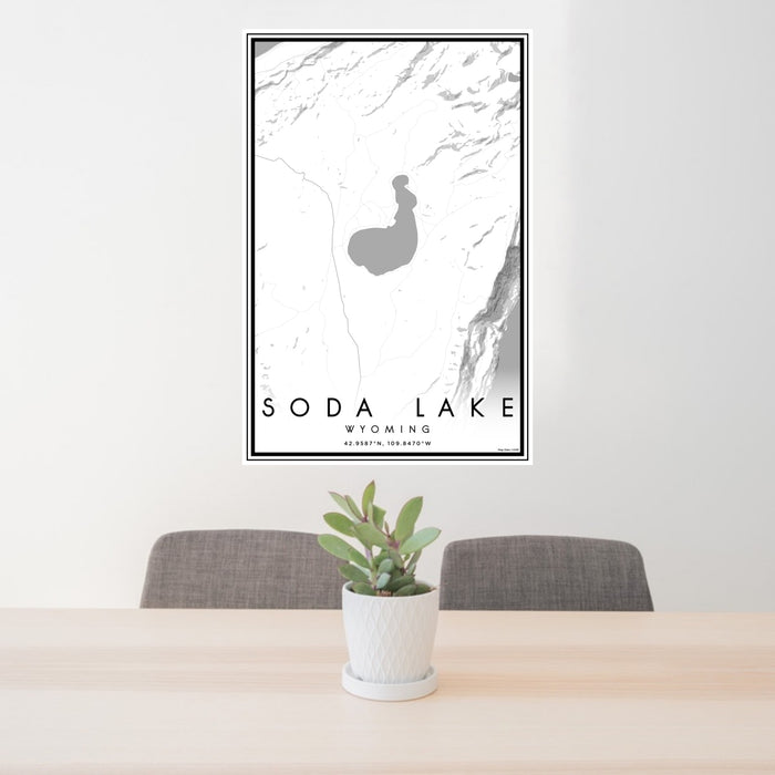 24x36 Soda Lake Wyoming Map Print Portrait Orientation in Classic Style Behind 2 Chairs Table and Potted Plant