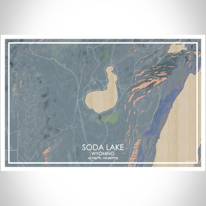 Soda Lake Wyoming Map Print Landscape Orientation in Afternoon Style With Shaded Background