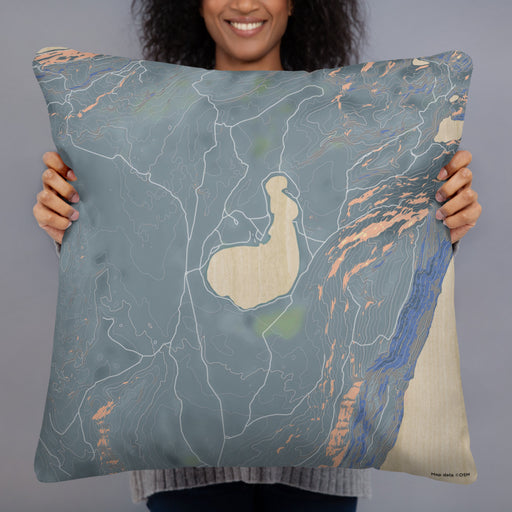 Person holding 22x22 Custom Soda Lake Wyoming Map Throw Pillow in Afternoon